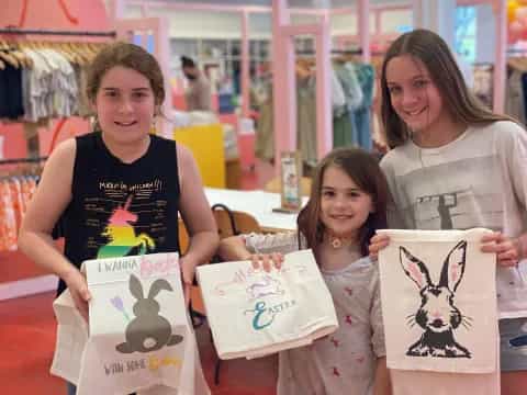 a group of women holding up drawings