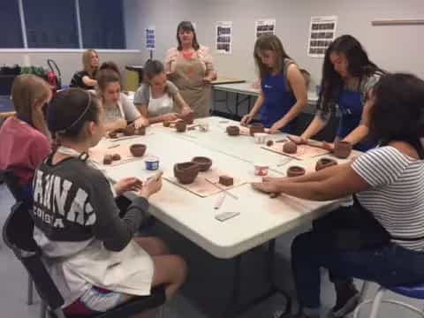 a group of people sitting around a table