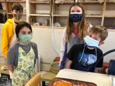 a group of people wearing masks