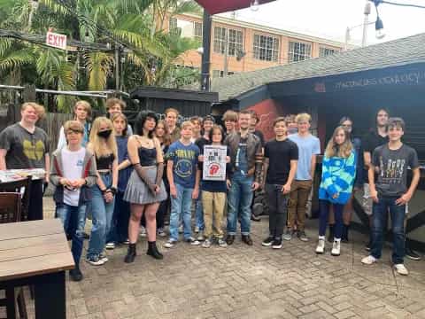 a group of people posing for a photo
