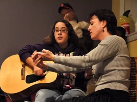 a group of people playing a guitar