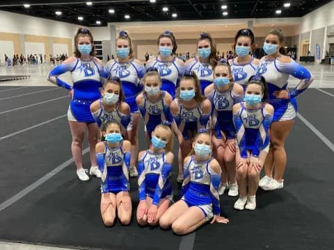 a group of cheerleaders posing for a photo