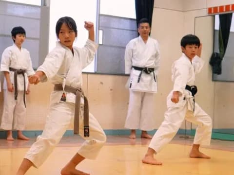a group of people in karate uniforms