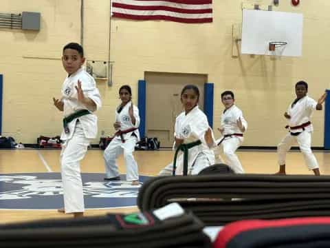 a group of people in karate uniforms